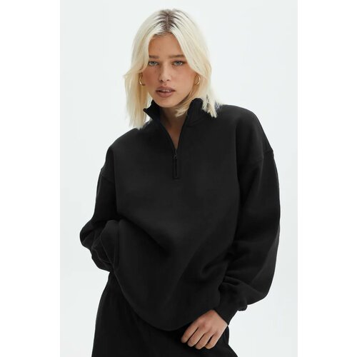 Madmext Black Zipper Detailed Oversized Sweatshirt Cene