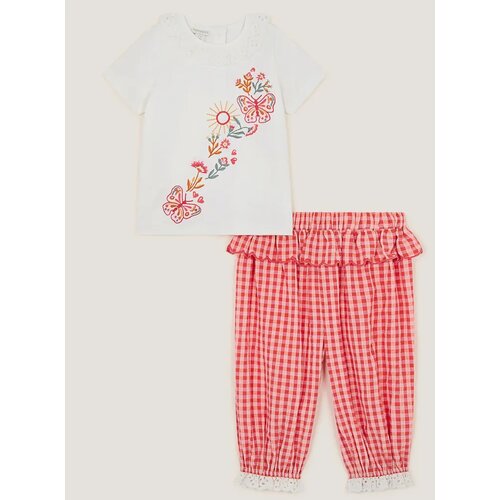 Monsoon Children Komplet majica i pantalone za decu, Vezeni, Crveno-beli Cene