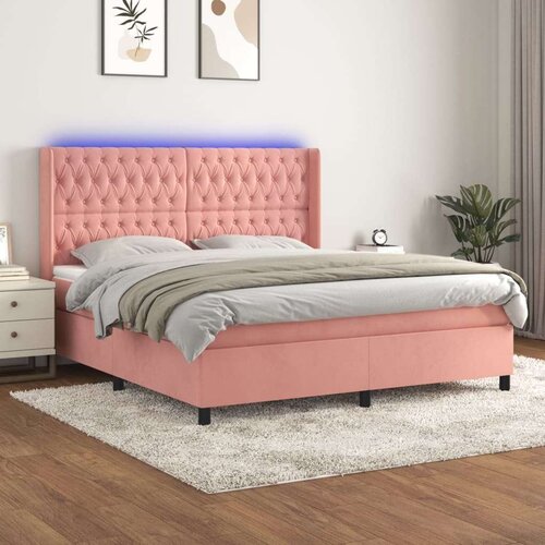  Box spring postelja z vzmetnico LED roza 160x200 cm žamet, (20999449) Cene