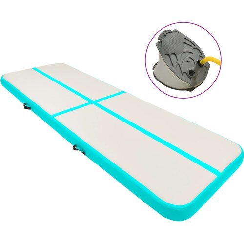 VidaXL Napihljiva gimnastična podloga s tlačilko 400x100x20 cm zelena Slike