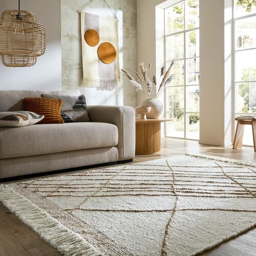 Flair Rugs Kremno bela ročno tkana preproga iz me&amp;scaron;anice volne 160x230 cm Astera Linear &amp;ndash; Slike