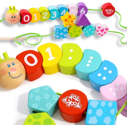 Tooky Toy drveni blokovi za navlačenje gusjenice koja uči brojati 20 kom. Slike