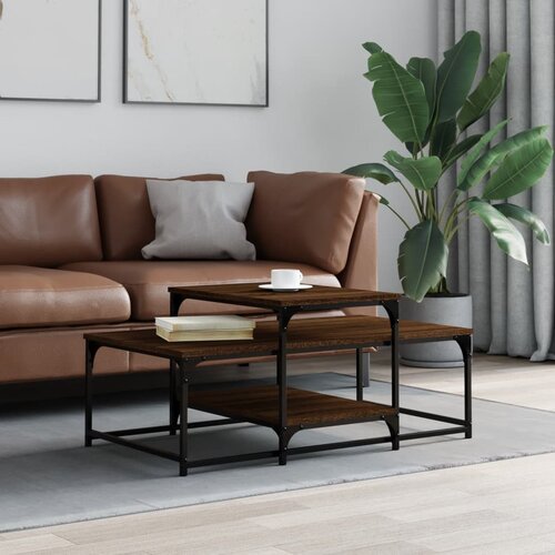 VidaXL Klubska mizica rjavi hrast 102x60x45 cm inženirski les Slike