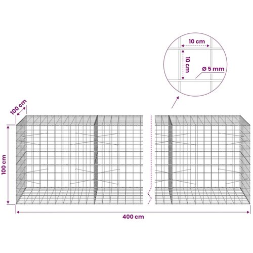  Gabion s žicom debljine 5 mm i mrežom 10x10 cm 400x100x100 cm - 100 cm 100 cm 400 cm Slike