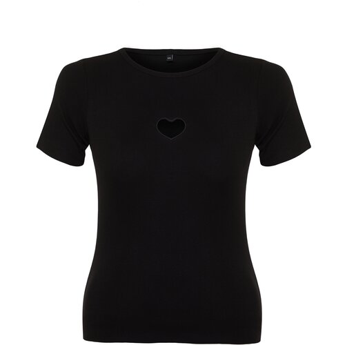 Trendyol Curve Black Heart Cut-Out Detail Knitted T-Shirt Cene