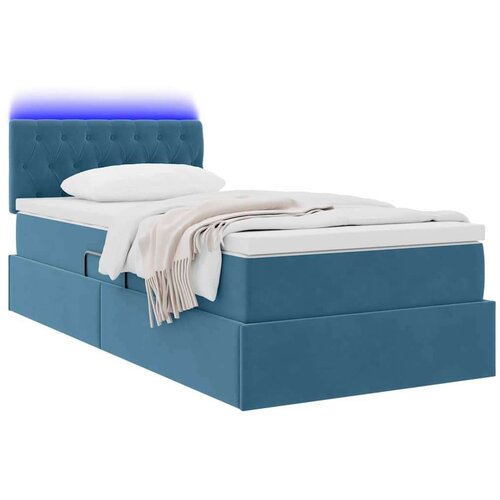  Krevet s prostorom za pohranu s LED-om Tamno plava 90 x 200 cm Slike
