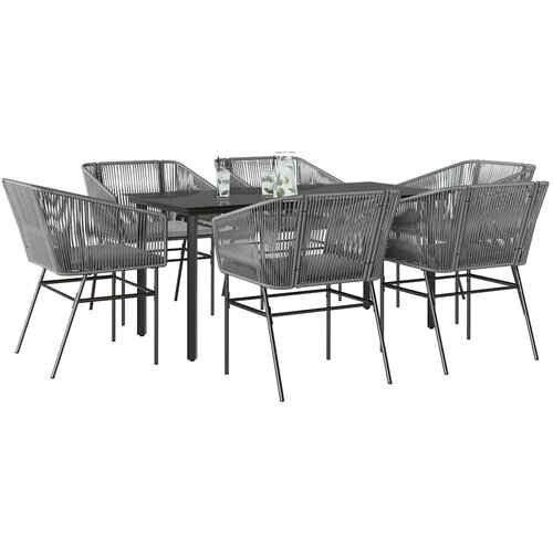  7-dijelni vrtni blagovaonski set s jastucima poliratan i staklo Siva 160 x 80 x 74 cm Slike