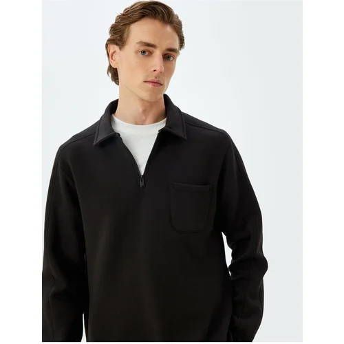 Koton Polo Collar Sweatshirt Long Sleeve Pocket Detail Cotton Blend