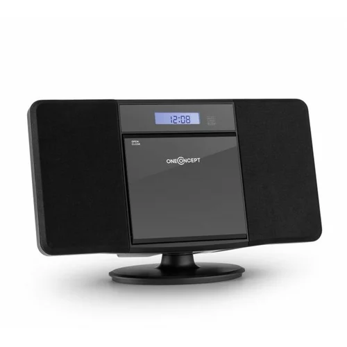 OneConcept V-13, crni stereosustav s CD MP3 USB radiom i budilicom, montaža na zid