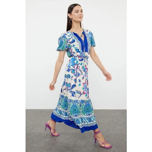 Trendyol Blue Ethnic Patterned Viscose Woven Dress