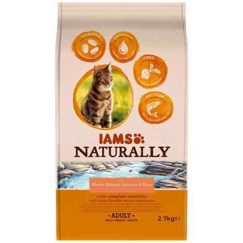 IAMS Naturally Cat Adult losos - Varčno pakiranje: 2 x 2,7 kg