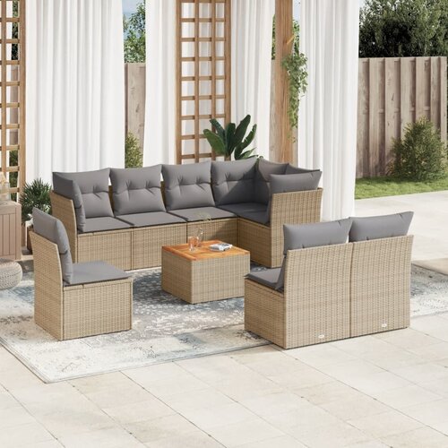 vidaXL 9-dijelni set vrtnih sofa s jastucima bež od poliratana Cijene