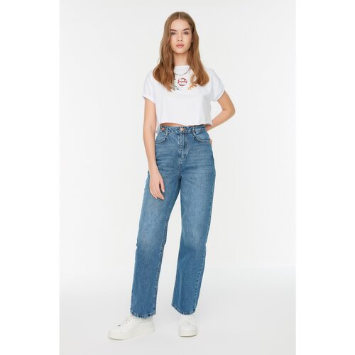 Trendyol Blue Waist Detailed High Waist 90&amp;#039;s Wide Leg Jeans Slike