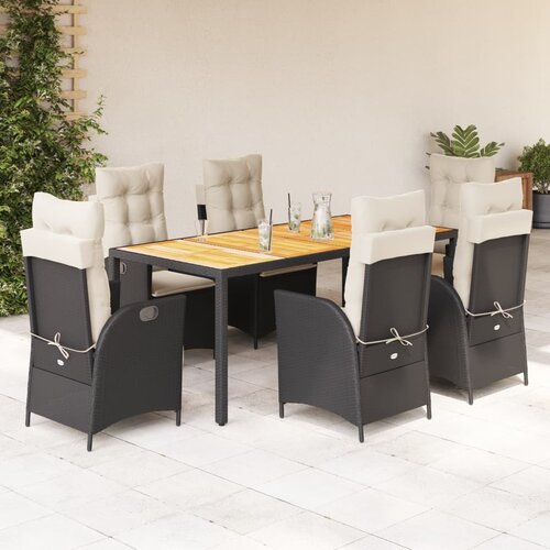  7-dijelni vrtni blagovaonski set s jastucima crni od poliratana Crna 190 cm table length Cene