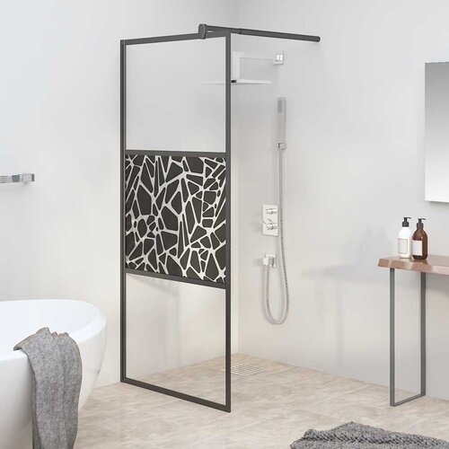 Pregrada za tu&scaron; 80 x 195 cm staklo ESG s uzorkom kamena crna Cijene