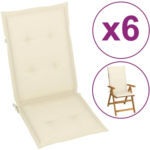vidaXL jastuci za vrtne stolice 6 kom krem 120 x 50 x 3 cm