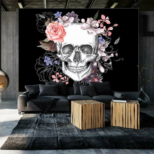  tapeta - Skull and Flowers 100x70