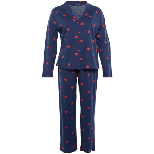 Trendyol Curve Navy Blue Heart Knitted Pajamas Set Slike