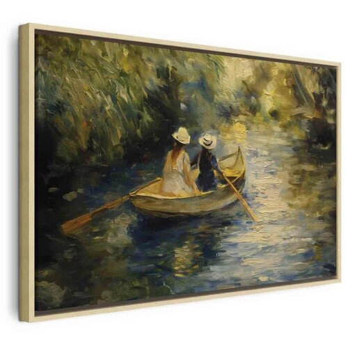  Slika - Boat crossing - painting of two women sailing a boat on a river 120x80 Cene