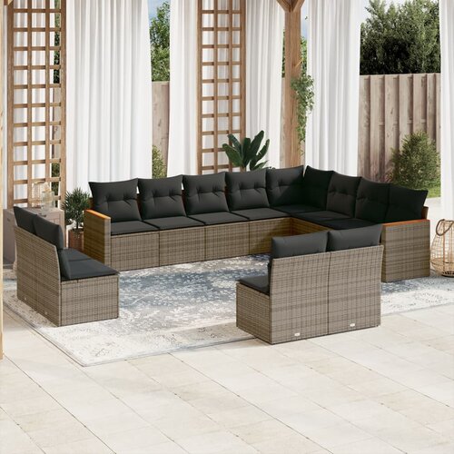 vidaXL 12-dijelni set vrtnih sofa od poliratana s jastucima sivi Cijene
