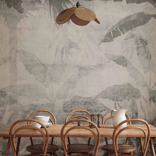  Foto tapeta - Vanishing jungle - landscape of exotic trees and leaves in grey tones 250x175 Vodootporna Cene