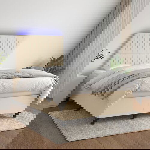  The Living Store Box spring postelja z vzmetnico LED krem 120x200 cm blago - Box Spring Postelja, (21450026) Slike