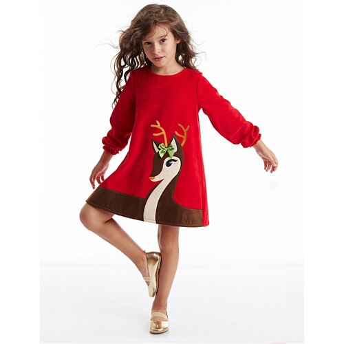 Denokids Baby Deer Girl Velvet Red Christmas Dress Slike
