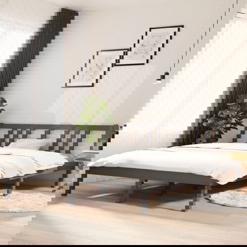 The Living Store Posteljni okvir siv iz trdnega lesa 150x200 cm - Posteljni Okvir, (21525829) Slike