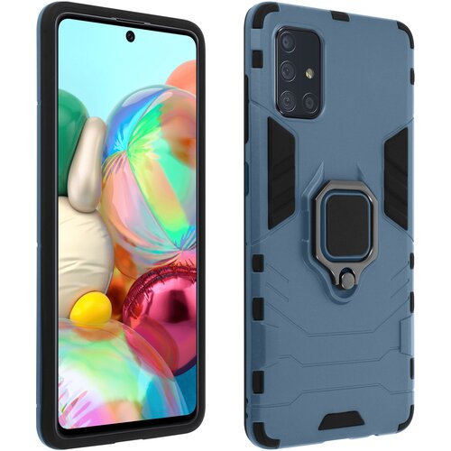 AVIZAR Etui iz dveh materialov, odporen na udarce, s kovinskim držalom za obroce - modro siv str. Samsung Galaxy A51, (20599334) Cene