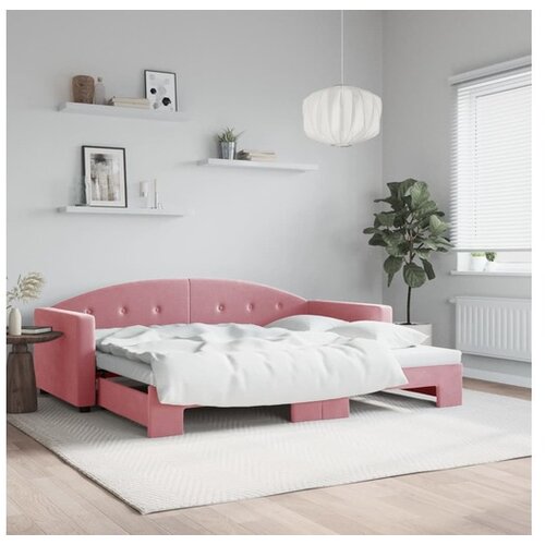 VidaXL Izvlečna dnevna postelja roza 90x200 cm žamet Slike