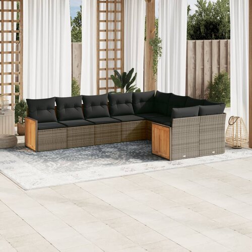 vidaXL 9-dijelni set vrtnih sofa od poliratana s jastucima sivi Cijene