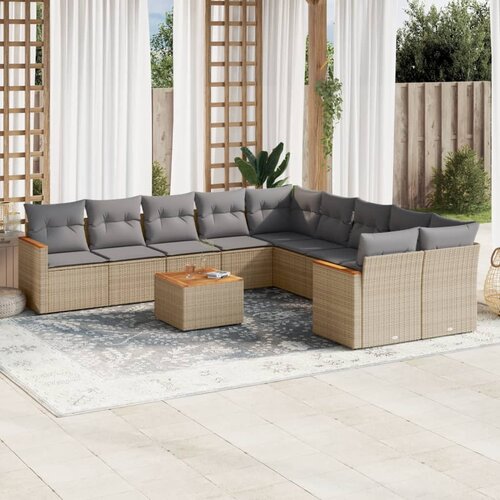vidaXL 11-dijelni set vrtnih sofa s jastucima bež od poliratana Cijene
