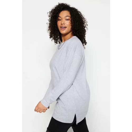 Trendyol Curve Gray Slit Detailed Thin Knitted Sweatshirt