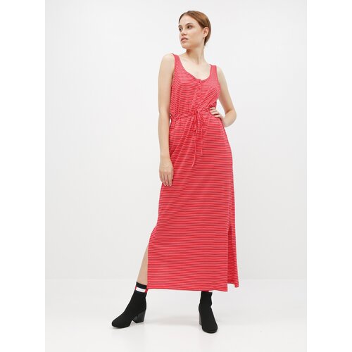 Vero_Moda Red striped basic maxi dress with buttons and slits - Women Cene