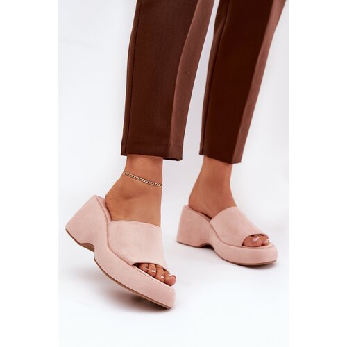Boto Eco Suede Women's Slippers On Platform And Wedge Pink Afisal Cene