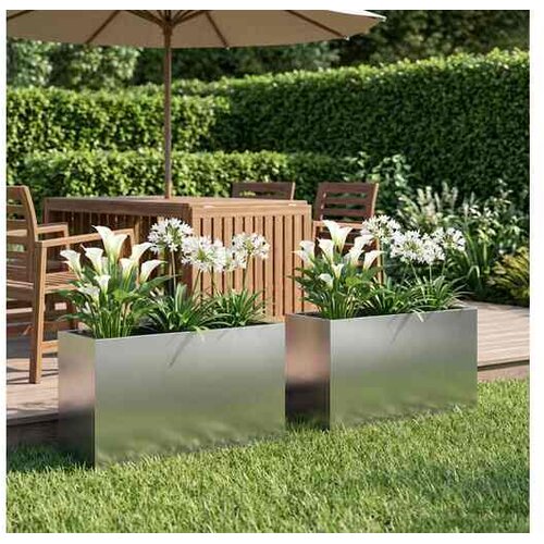 vidaXL Vrtna saksija 2 kom. Srebrna 80 x 30 x 40 cm Pocinčani čelik - Pocinčani čelik 80 x 30 x 40 cm 2 Cijene