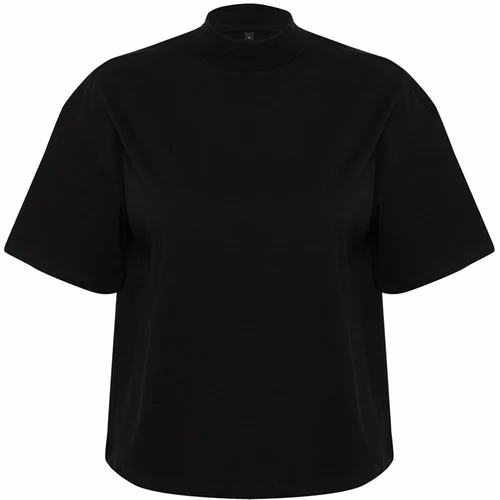 Trendyol Black 100% Cotton High Neck Three Quarter Sleeve Knitted T-Shirt