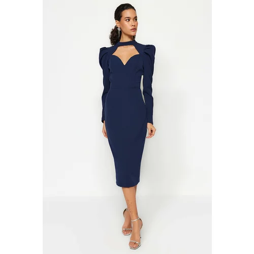 Trendyol Navy Blue Fitted Woven Elegant Evening Dress