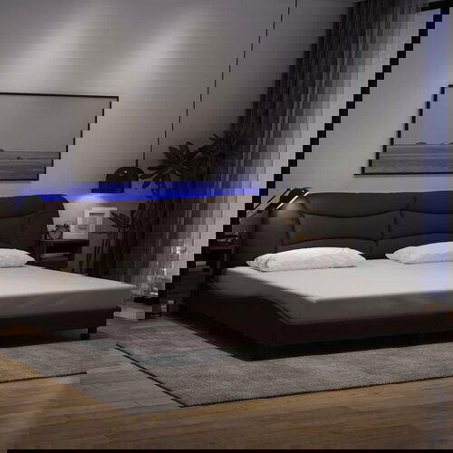  The Living Store Posteljni okvir z LED lučkami temno rjav 200x200 cm blago - Posteljni Okvir, (21499724) Cene
