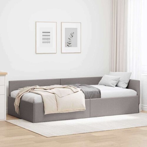 vidaXL Kotna postelja Taupe 90 x 200 cm Tkanina in oblikovan les Cene