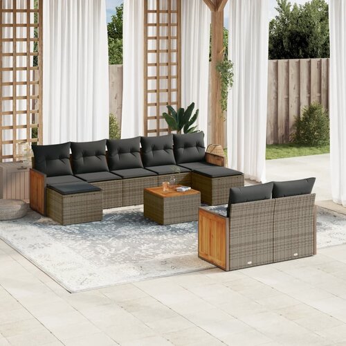 VidaXL 10-dijelni set vrtnih sofa od poliratana s jastucima sivi Slike