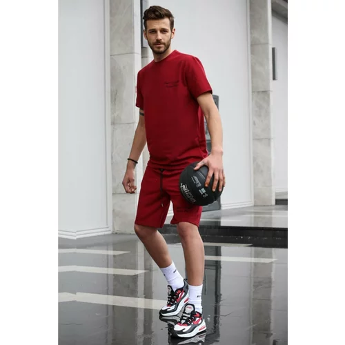 Madmext Claret Red Printed Men's Shorts Set 5820