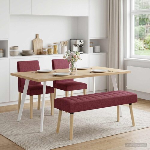  Klupa s utorima Vinska crvena 110 x 40 x 46 cm Tkanina Slike
