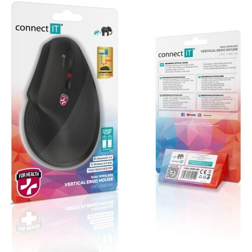 Connect IT CMO-2880-BK - Ergonomski bežični mi&amp;scaron; Verti TriMode 1000/1600/2400 DPI 2xAAA Slike