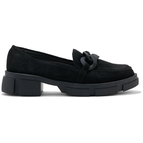 GOODIN Black women's loafers with a decorative chain Cene