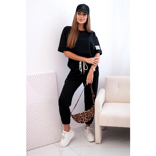 Kesi Włoski Women&amp;#039;s viscose set with short sleeves and trousers black Slike
