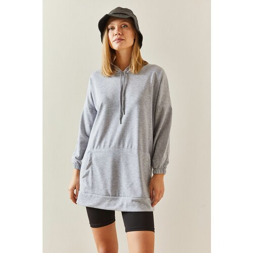XHAN Gray Kangaroo Pocket Oversize Hooded Sweatshirt Slike