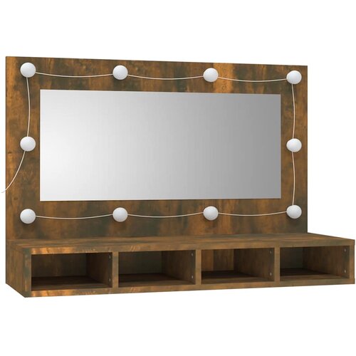  s ogledalom LED boja dimljenog hrasta 90 x 31,5 x 62 cm Slike