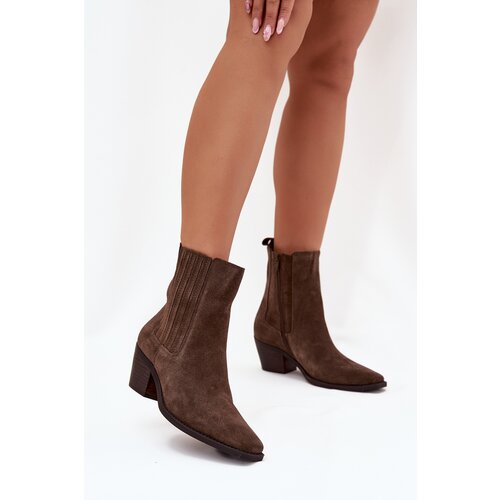 Boto Women's Suede Ankle Boots With Heel Insulated Khaki Arelia Cene