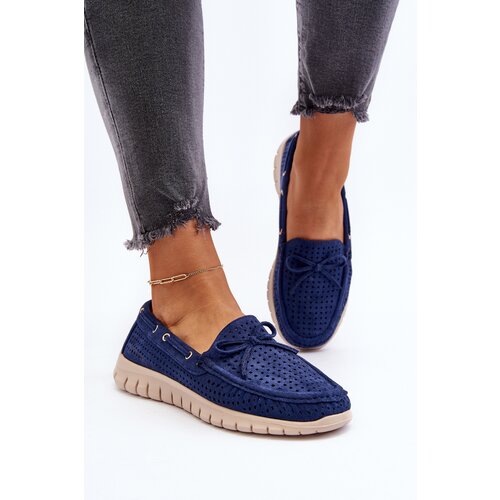 VINCEZA Women's Moccasins with Bow Navy Blue Reece Cene